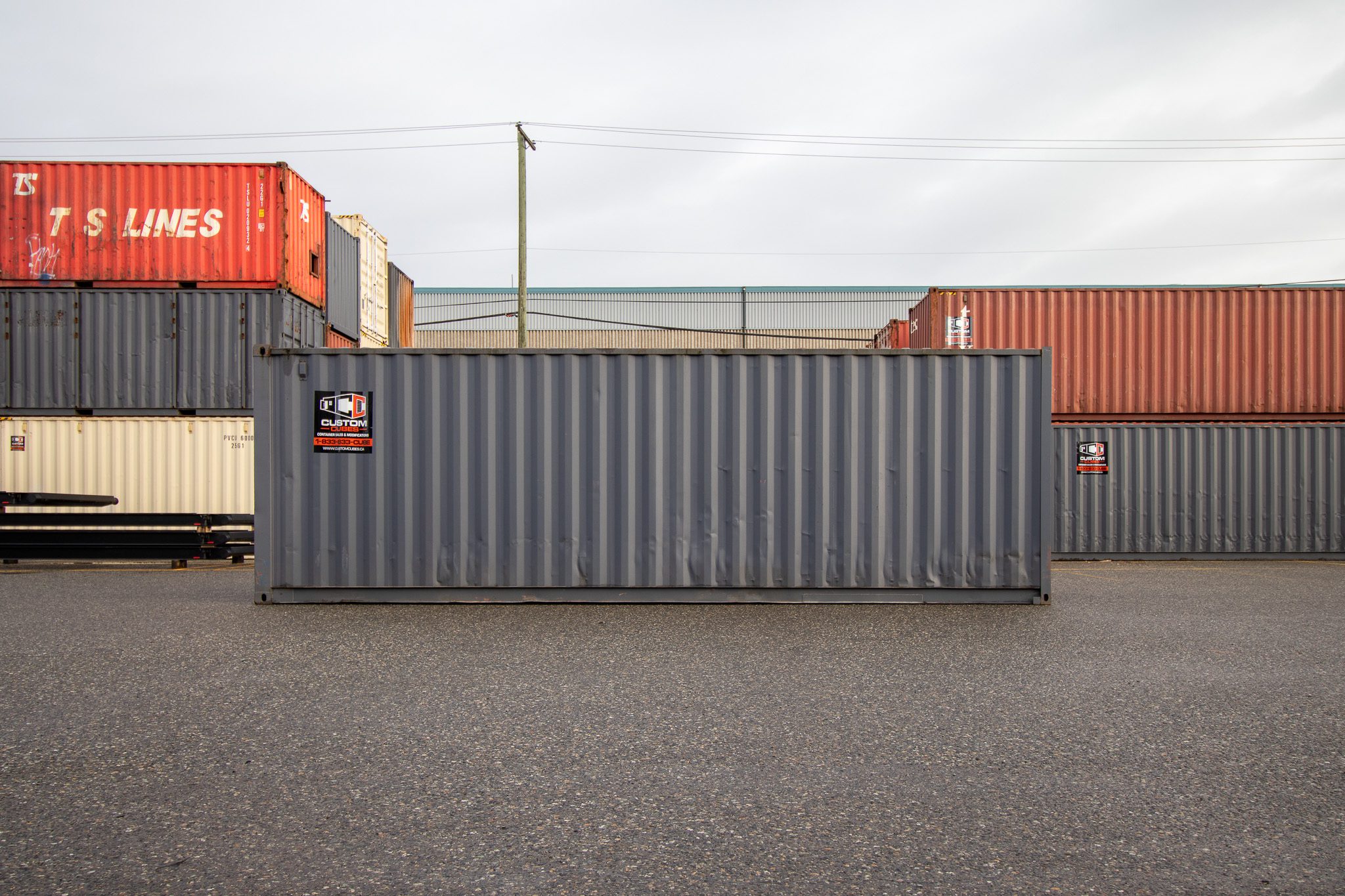 26′ Used Container with Roll up – Painted Grey - Custom Cubes