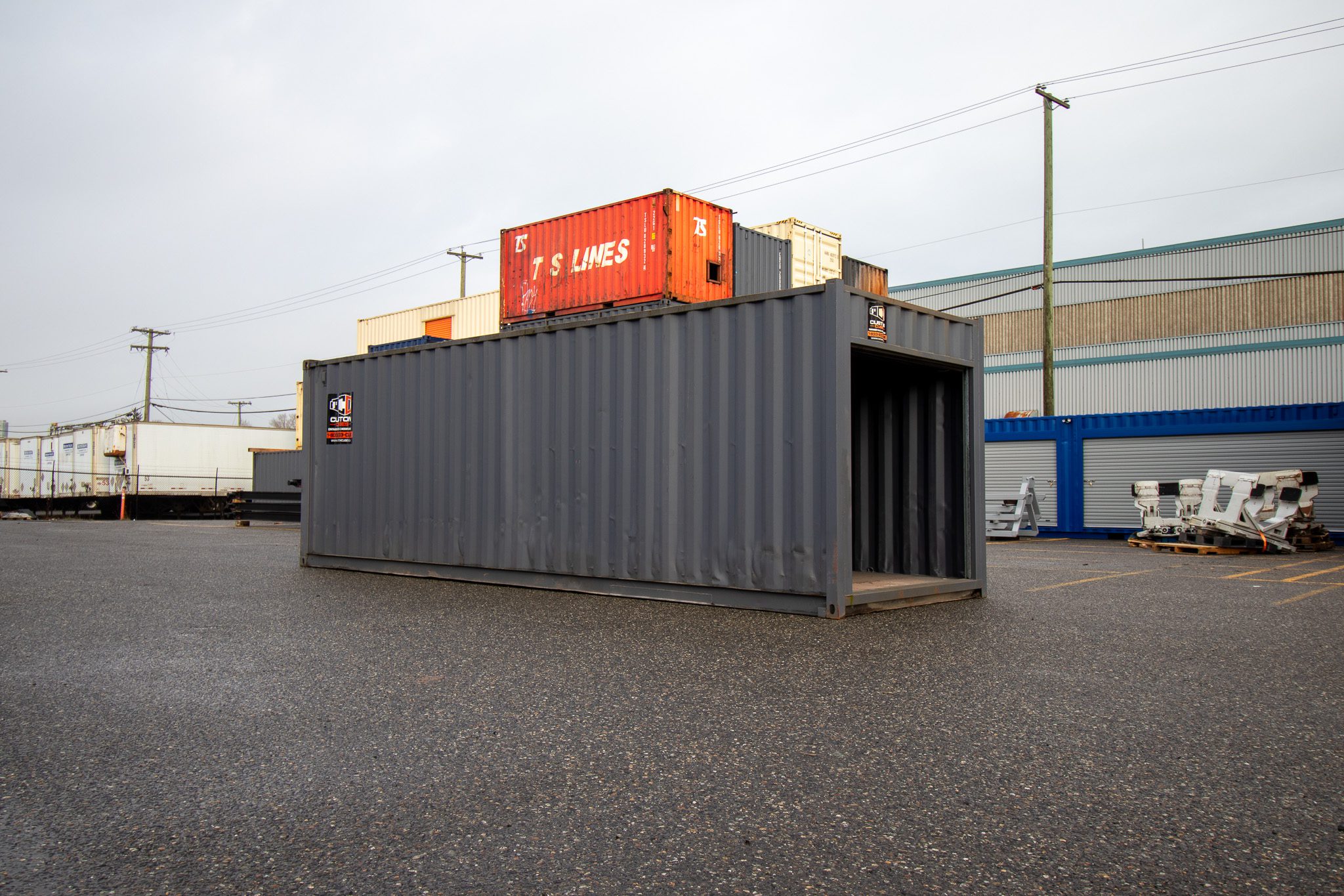 26′ Used Container with Roll up – Painted Grey - Custom Cubes