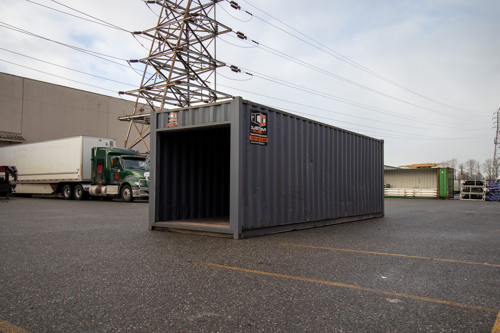 26′ Used Container with Roll up – Painted Grey - Custom Cubes
