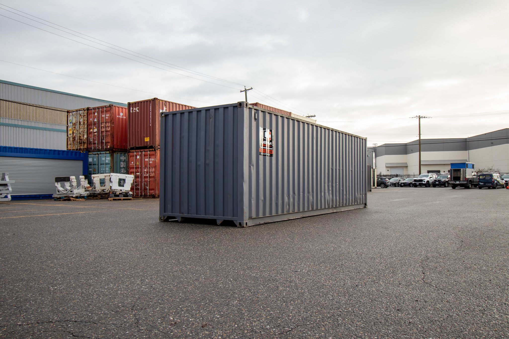 26′ Used Container with Roll up – Painted Grey - Custom Cubes