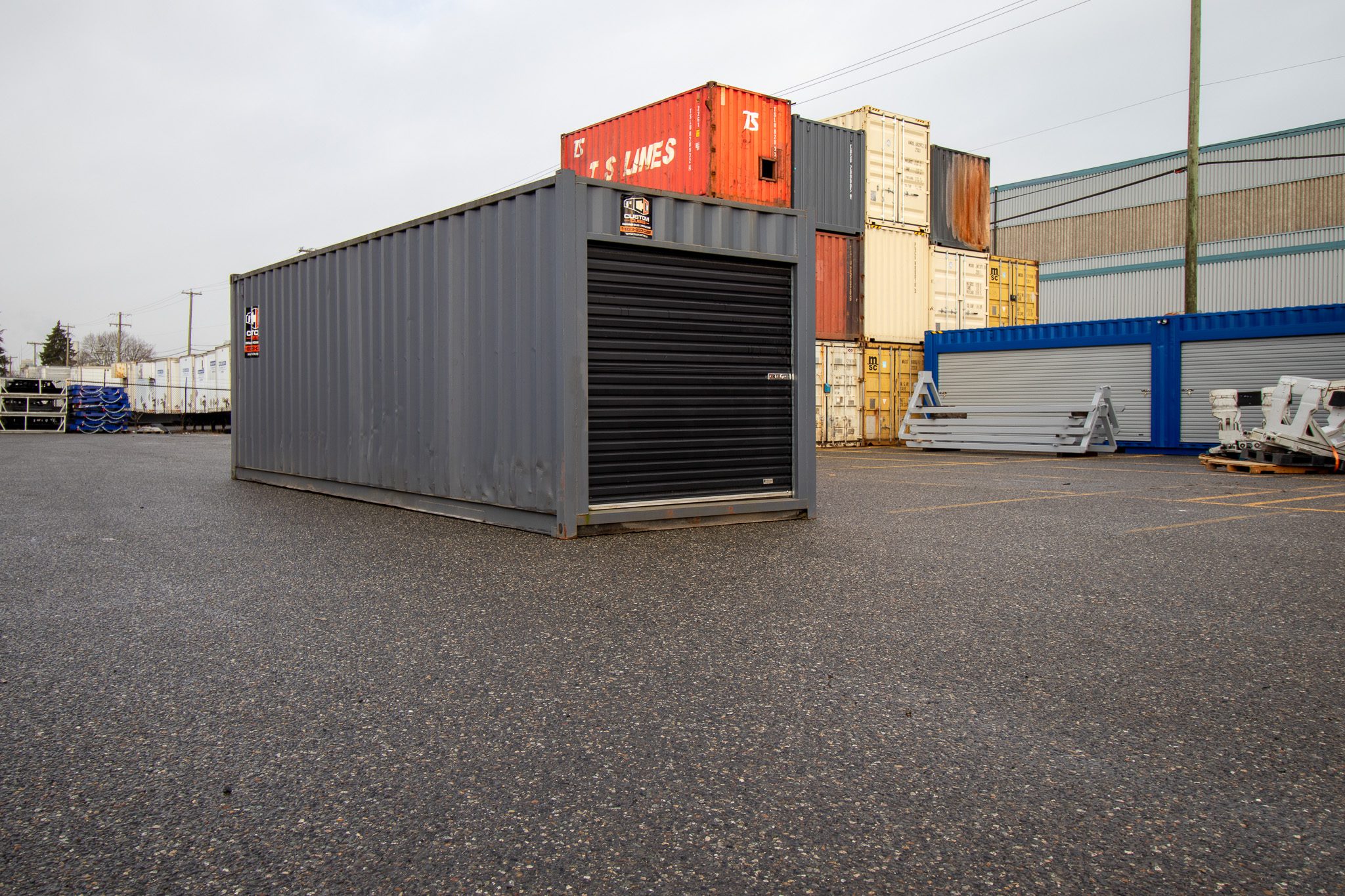 26′ Used Container with Roll up – Painted Grey - Custom Cubes