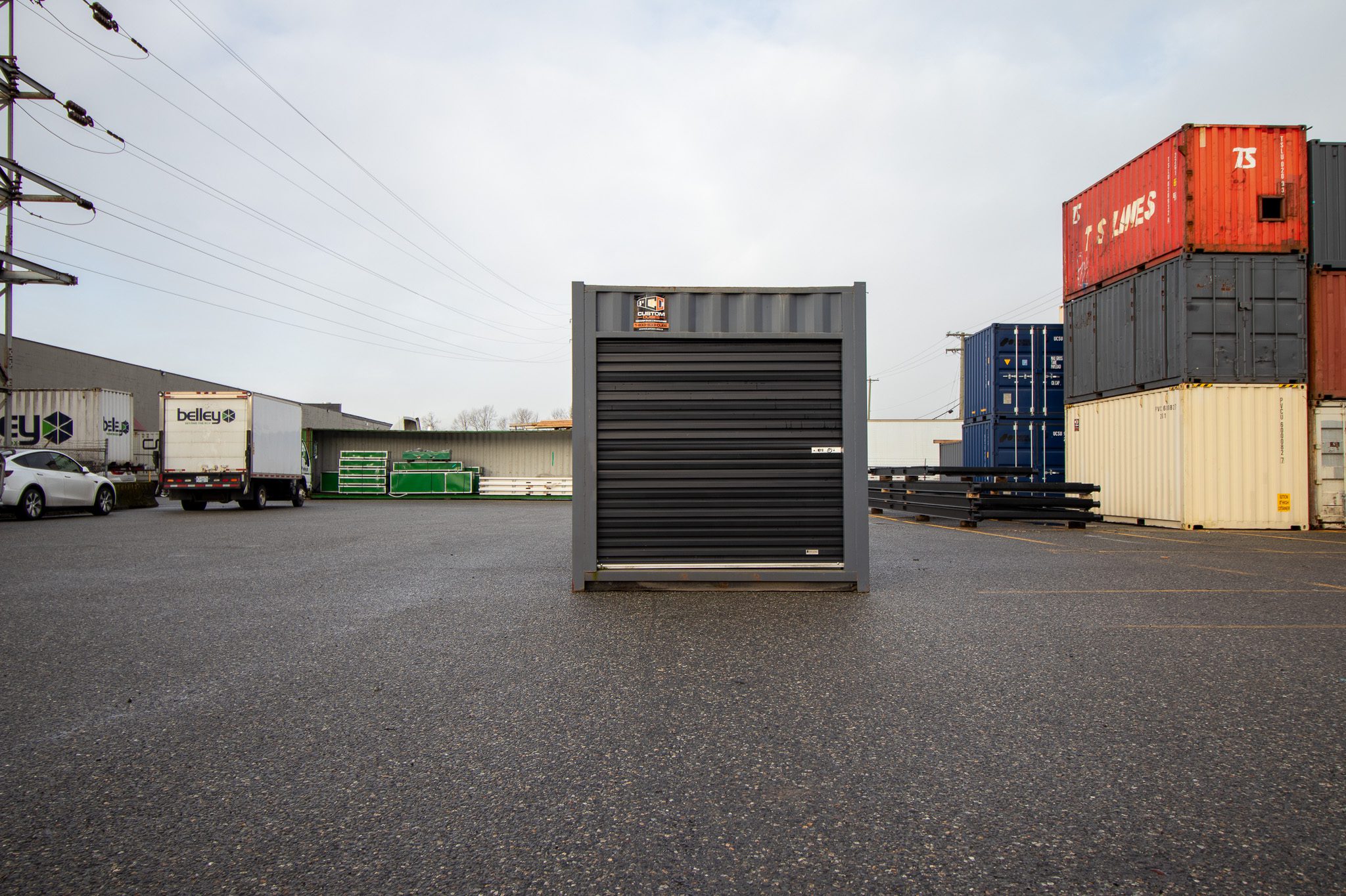 26′ Used Container with Roll up – Painted Grey - Custom Cubes