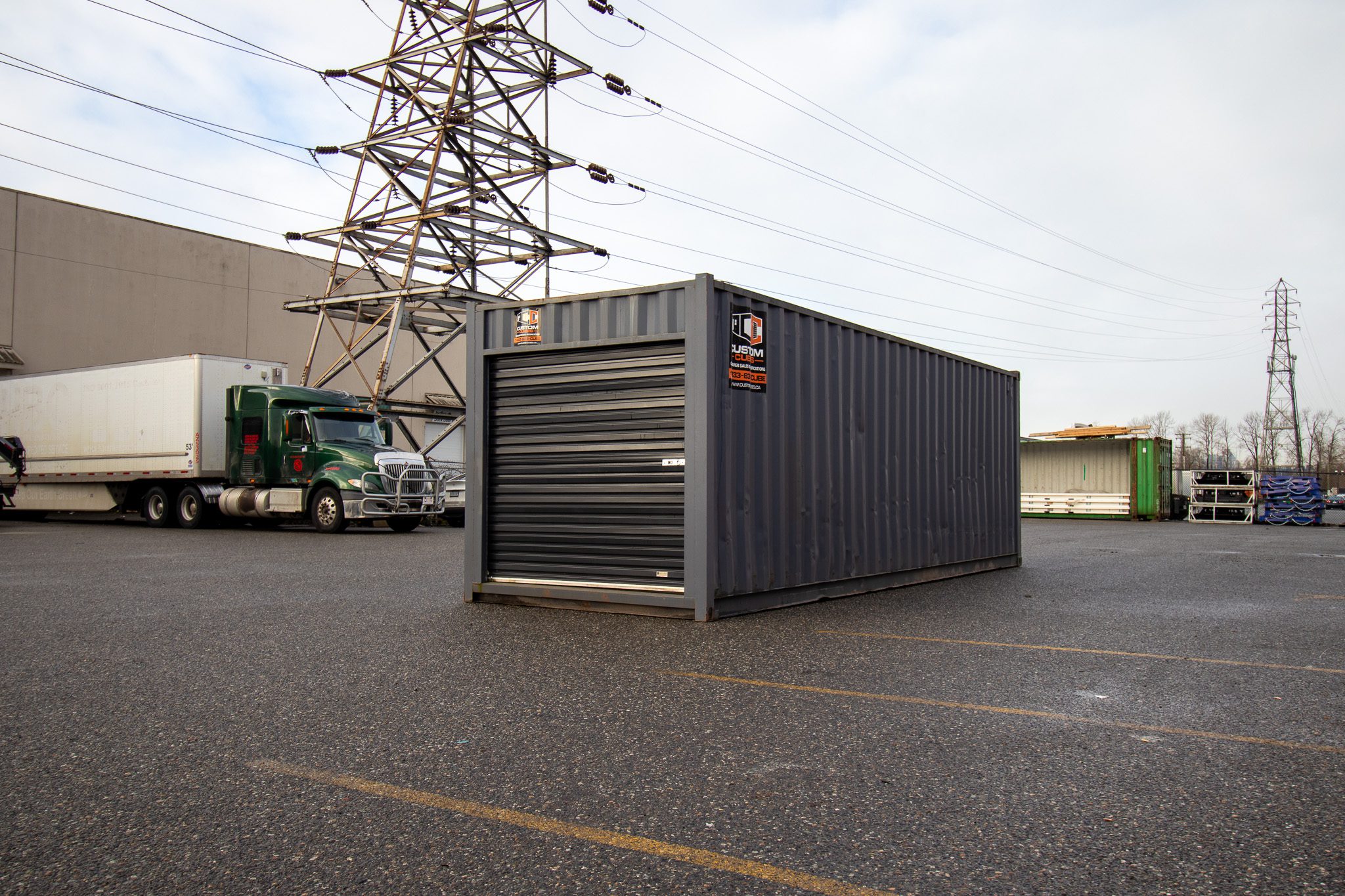 26′ Used Container with Roll up – Painted Grey - Custom Cubes