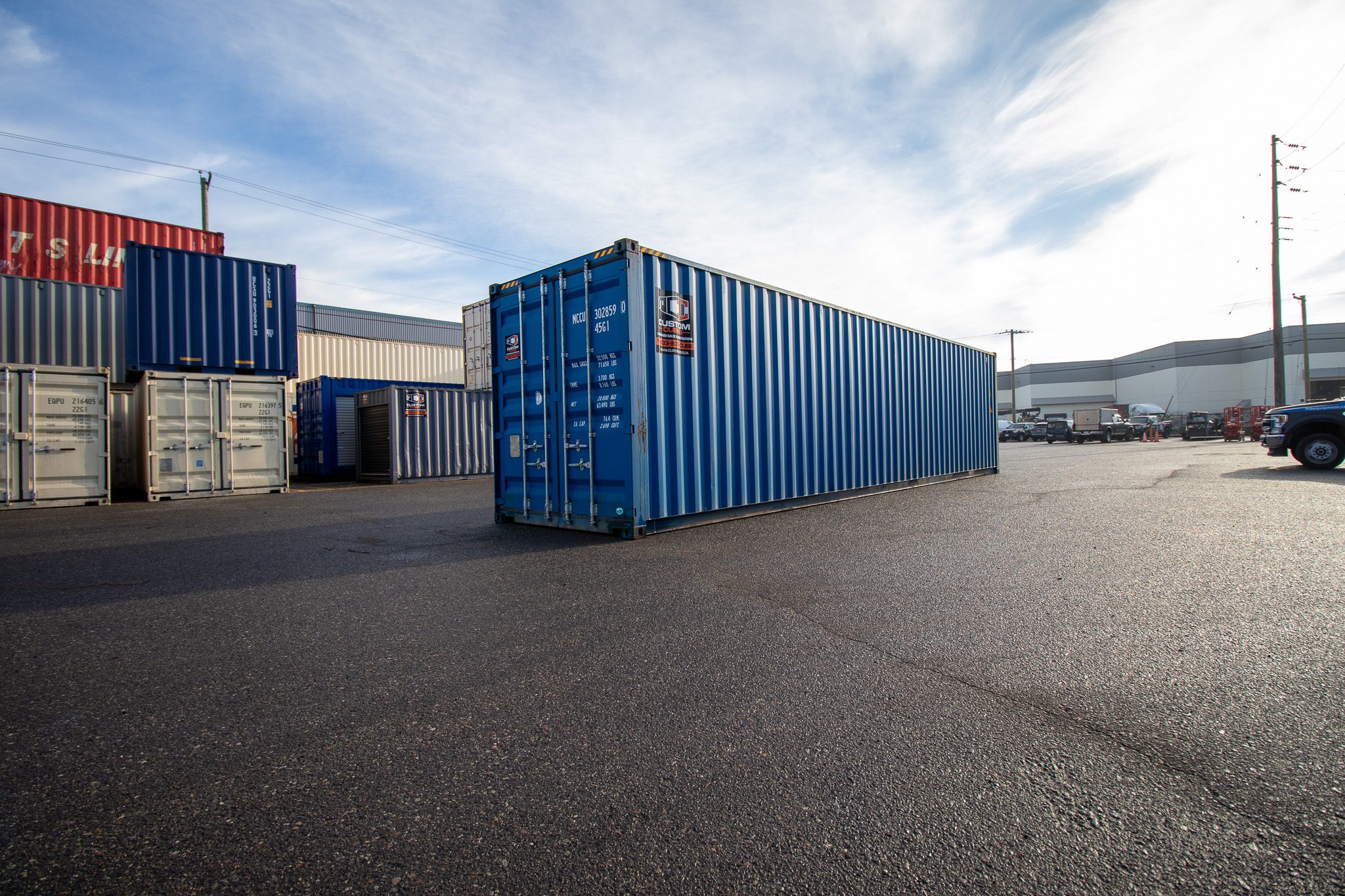 40′ HC New (1-trip) Shipping Container Blue - Custom Cubes